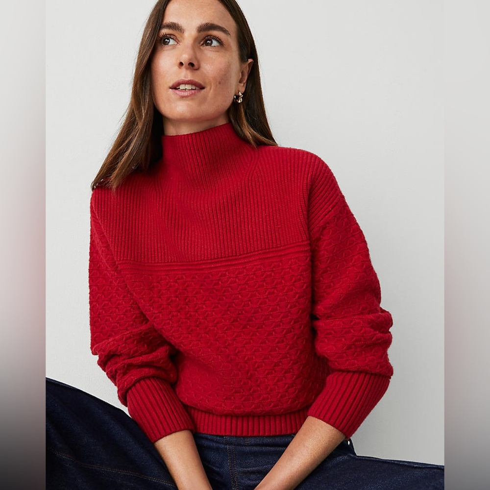 Ann Taylor Weekend Collection Mixed Stitch Drop Shoulder Sweater XLP